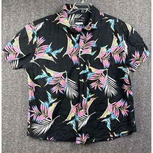 Original Use XXL Tropical Leaf Print Button Down Shirt Black Pink Festival Men